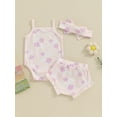 thumbnail image 4 of Infant Baby Girls 3PCS Shorts Sets Sleeveless Flower Print Romper Drawstring PP Shorts Sets, 4 of 9