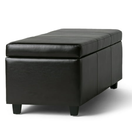 Simpli Home - Avalon Rectangular Polyurethane Faux Leather Ottoman With Inner Storage - Tanner's Brown