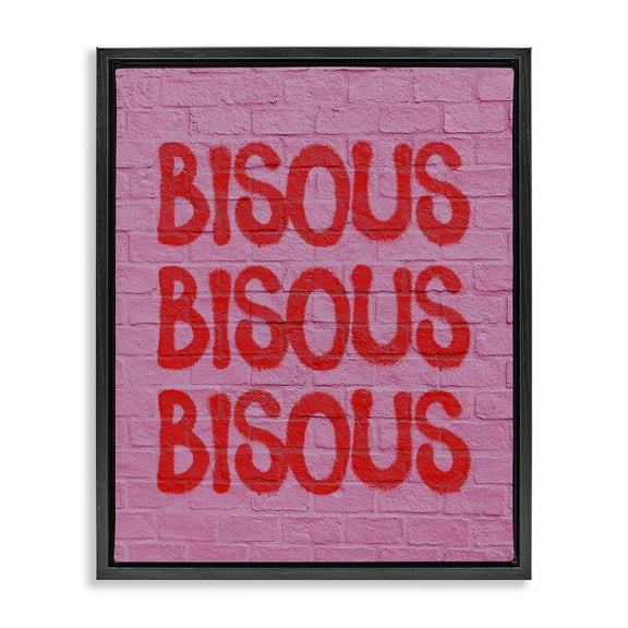 Stupell Industries Bisous on Brick Pattern Text & Numbers Painting Black Floater Framed Canvas Art Print Wall Art, 17 x 21