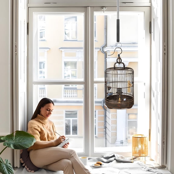 UPOUART Stainless Steel Telescoping Hanging Hook Pole for Birdcage Installation and Outdoor Use