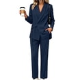 thumbnail image 2 of Vivianyo HD Women's Waist Tie Belted Lapel Blazer Pant Sets, Wrap Front Long Sleeve Suit Straight Leg Trouser Two Piece Outfits for Women, Women's Navy, Sizes M-5XL, 2 of 6
