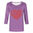 thumbnail image 4 of Women's Valentine's T-Shirt Three Quarter Sleeve Bow Print Crewneck Top for Romantic Purple 2XL, 4 of 5