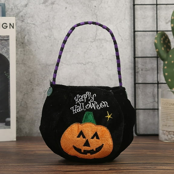 JOGZMZ Halloween Candy Bag - 10" Pumpkin Trick or Treat Basket for Kids, Reusable Non-Woven Party Favor with Velvet Lined, Gift & Treat Bags for Halloween Decorations (Orange)