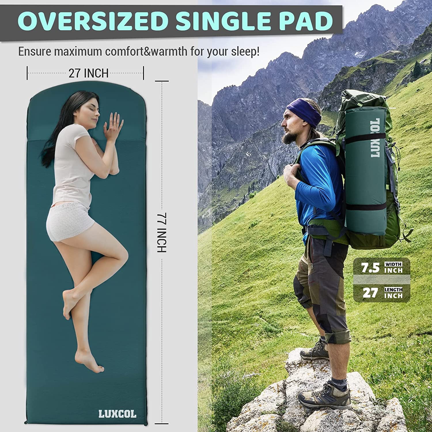 Buy LUXCOL Camping Sleeping Pad 3 Inches SelfInflating Sleeping Mat