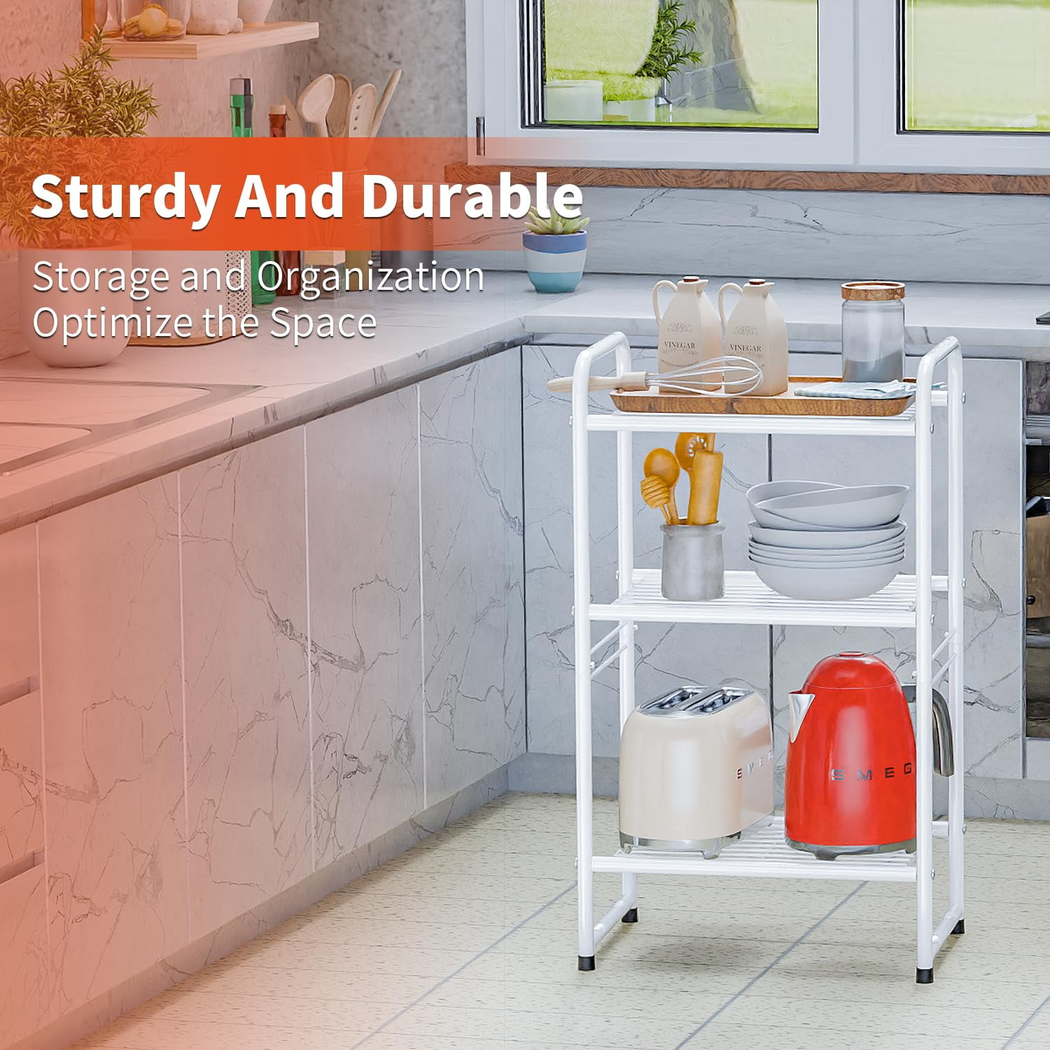 3-Tier Metal Wire Shelving Rack, Storage Shelves for Kitchen Pantry, 12"D x 17.8"W x 31.5"H, White