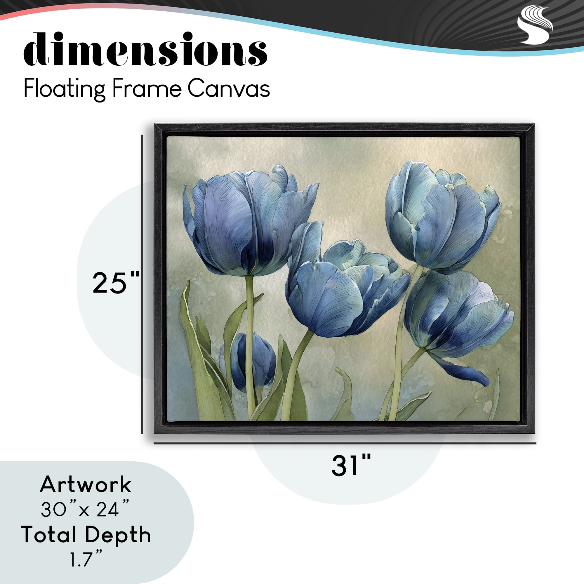 Stupell Industries Drawn Blue Tulip Flowers Black Framed Floater Canvas Wall Art, design by Franklyn Gregory