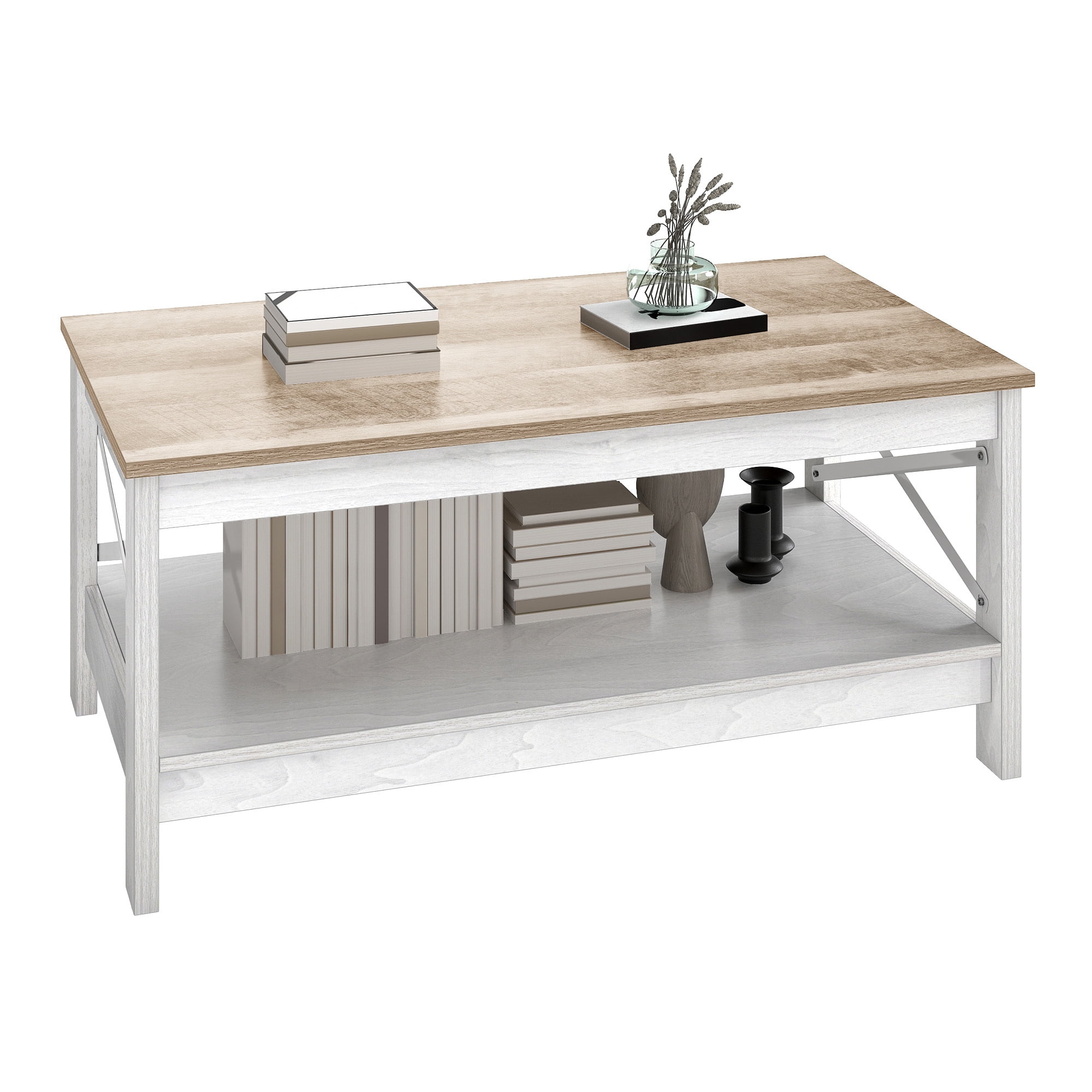 Uforic 39.4 Inch Rectangular Coffee Table with Side X-Support Frame, Thickened Legs & Floor Protection Footpads, Gray