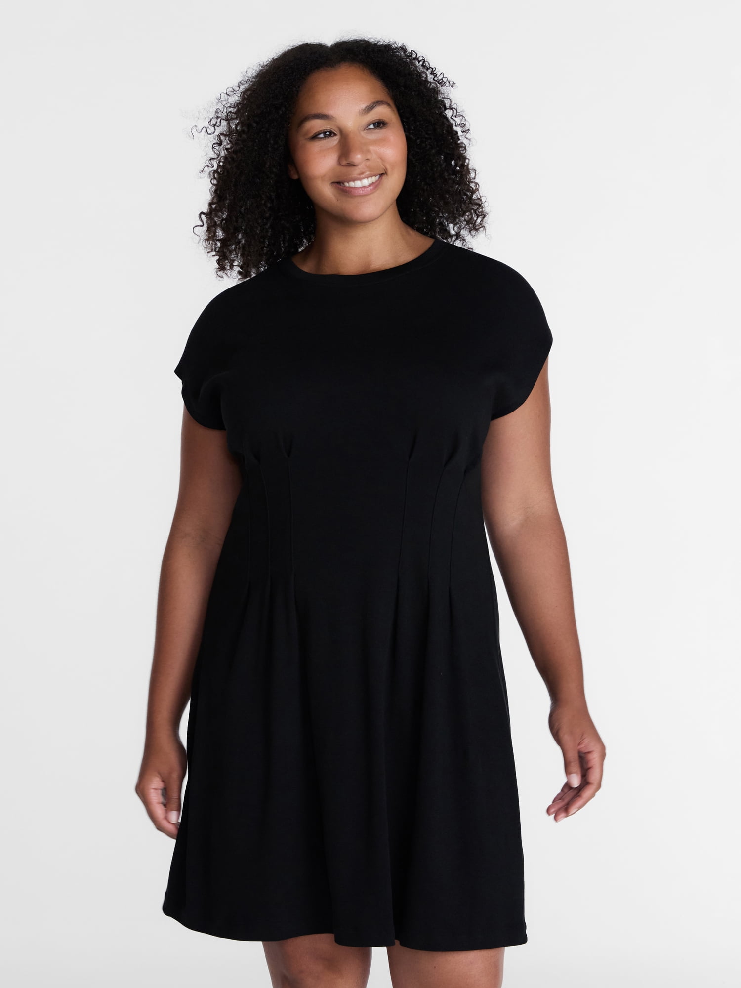 Time and Tru Women's Pleated Waist Cotton Mini Dress, Sizes XS-XXXL