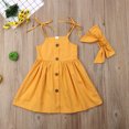 thumbnail image 4 of Glisme Toddler Girls Dress Solid Color Sleeveless V-Neck With Sweet Headwear Back To School Everyday And Party Dresses For Girls Size 3-4 Years, 4 of 5