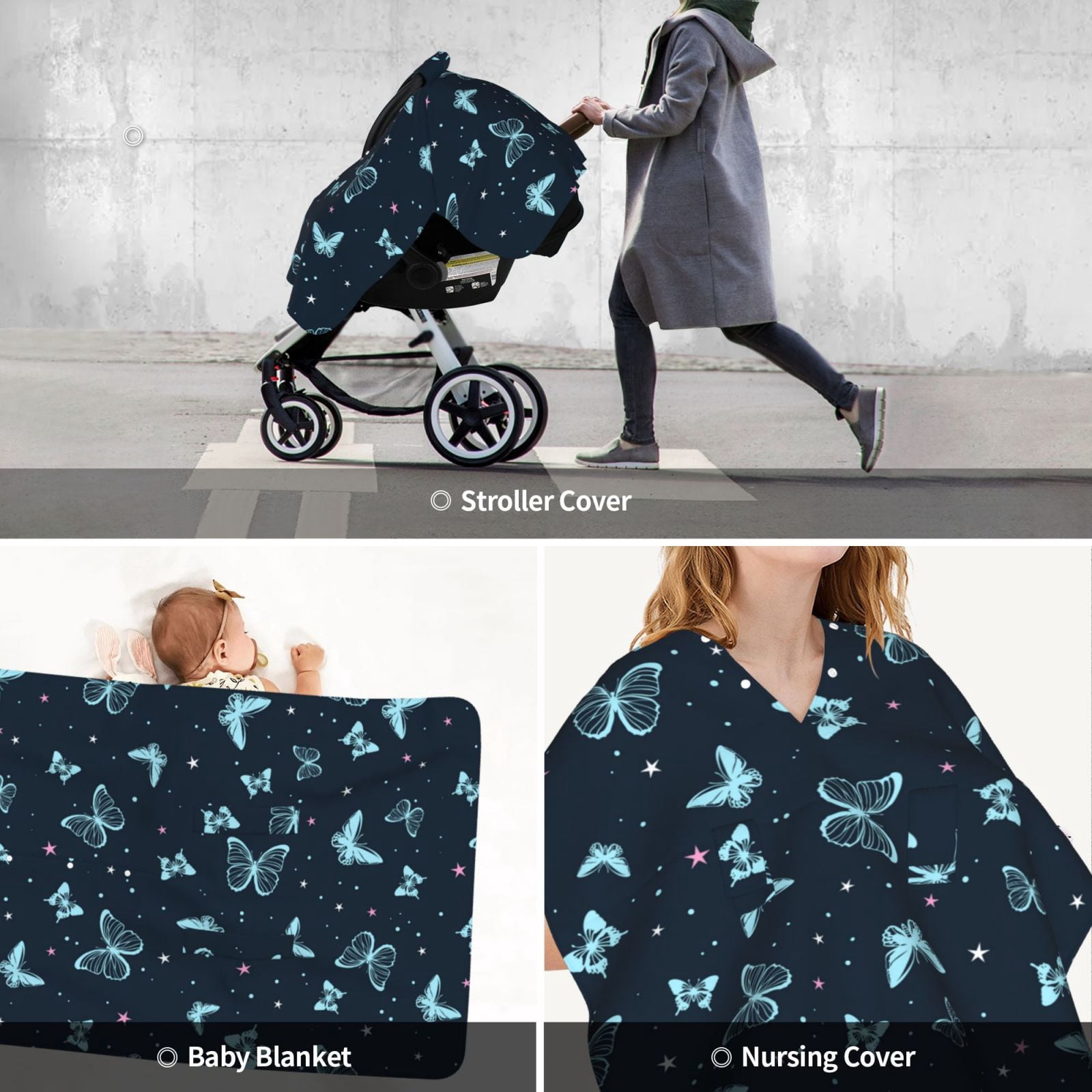 Car Seat Cover Baby - Beautiful Butterflies Breathable Infant Car Seat Cover for Baby Carseat, Lightweight Comfort Baby Essentials Must Haves Newborn Stuff for Girl Boy