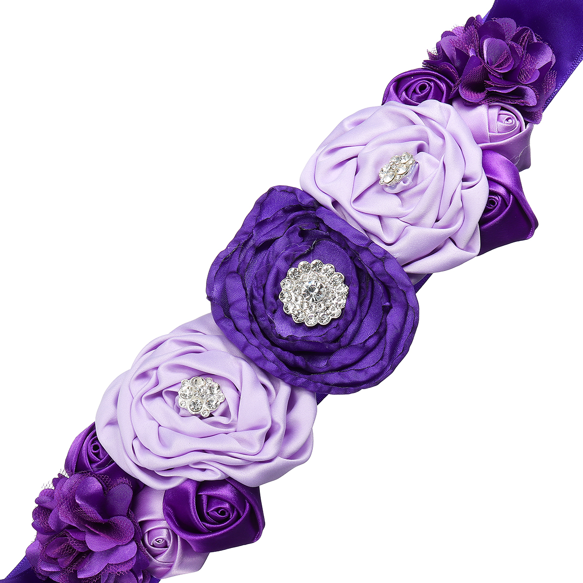 2pcs Wedding Bridal Bridesmaid Flower Girl Maternity Sash Belt Headband Set