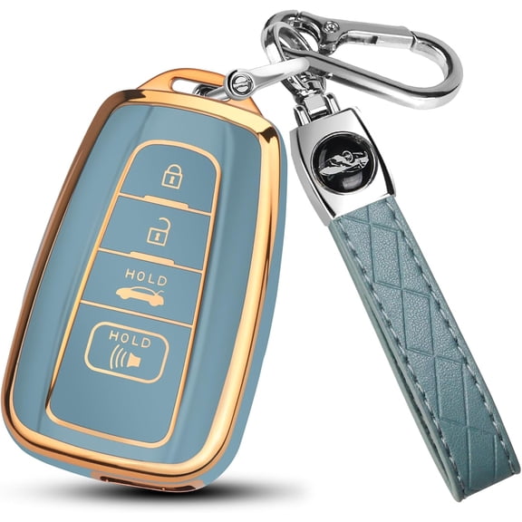 Key Fob Cover Compatible with Toyota 4Runner Camry RAV4 Highlander Avalon C-HR Corolla GT86 Premium Keychain Case Holder Protector,Gold/Blue