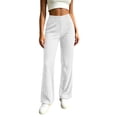 thumbnail image 3 of Oksale Ribbed Pants Women Stretch High Waist Summer Casual Pants Cozy Straight Leg Lounge Trousers White L, 3 of 8