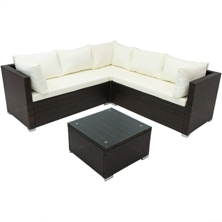 Sunnydaze Port Laoise Outdoor Patio Furniture Sectional Sofa Set With Cushions Rattan Balcony Porch Conversation Seating