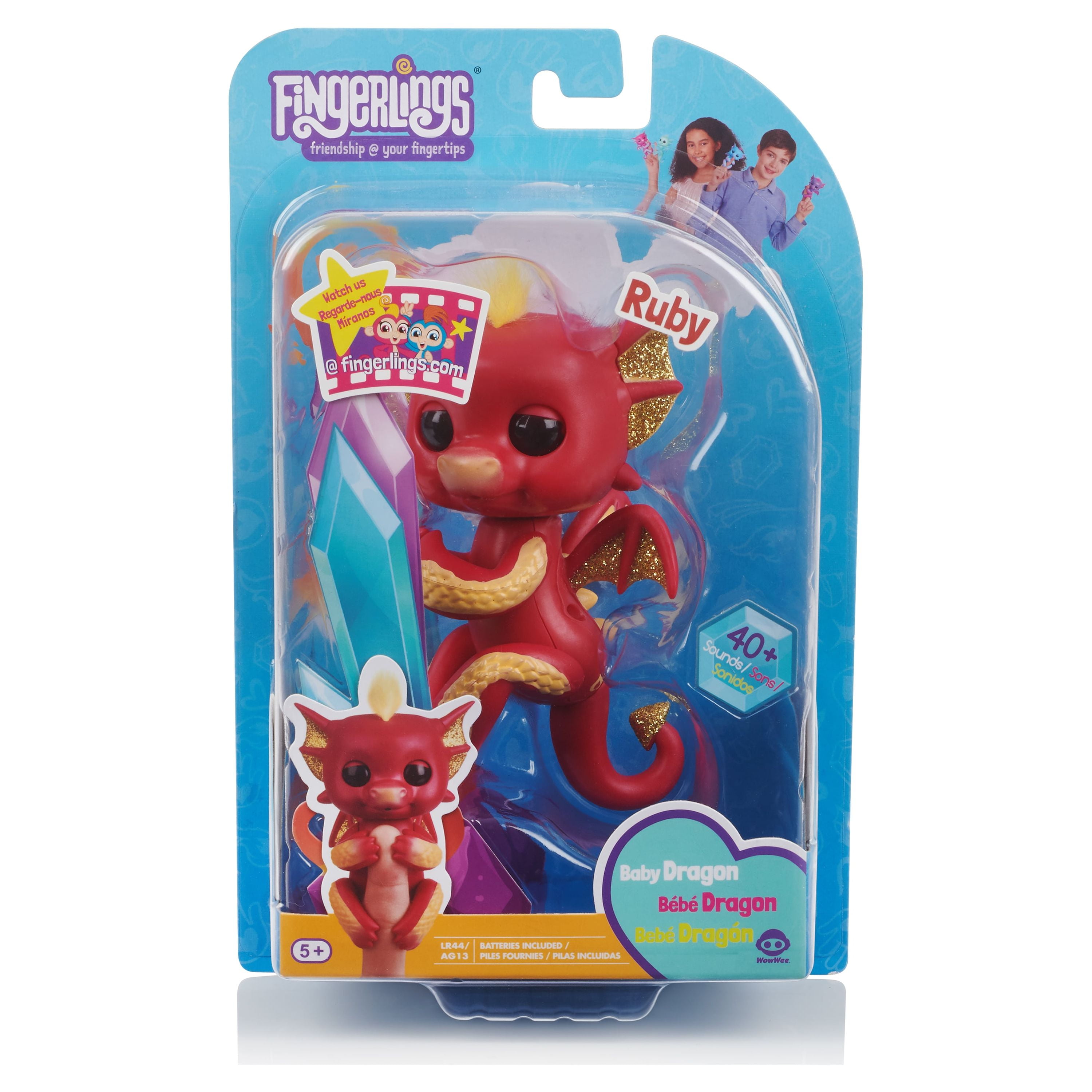 Fingerlings Glitter Dragon Kaylin Purple with Pink Interactive Baby Collectible Pet By WowWee