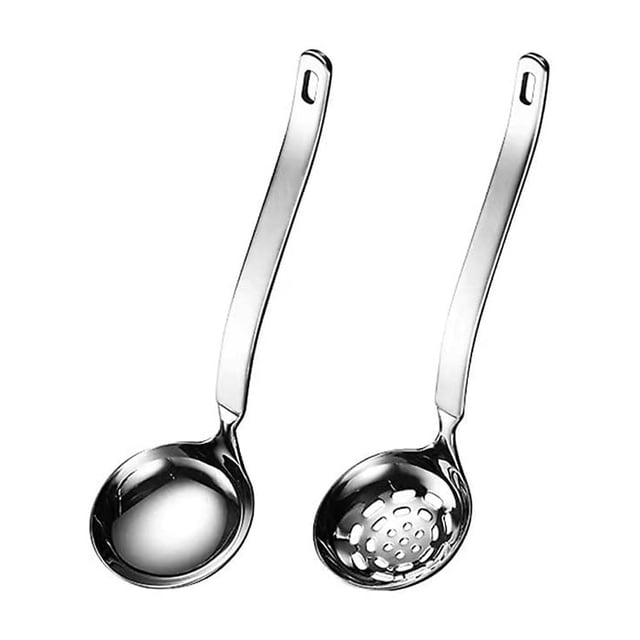 Cucharón de sopa de Metal SUS304, cucharones de acero inoxidable, cuchara y colador ranurado, juego de cucharón de sopa pequeño, juego de 2 piezas