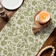 thumbnail image 3 of Green Floral Table Runner - 36 Inch Long Vintage Rustic Botanical Spring Cotton and Linen Blended Dress Scarves Farmhouse Table Runner for Kitchen Dining, Coffee Table, 13" x 36", 3 of 8