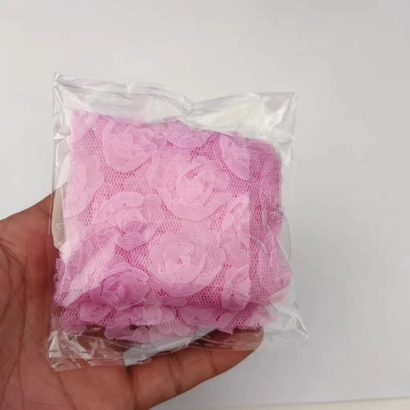 ERDOUY 5-Pack 3D Embroidered Rose Craft Fabric, 3.15×36in Multi-Purpose DIY Sewing Fabric & Decorative Craft Mesh for Craft Accessories, Dark Pink