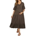 thumbnail image 2 of INSPIRE CHIC Women's Maternity Maxi Dress Short Sleeves V Neck Ruffled Sleeve for Photoshoot L Coffee, 2 of 6