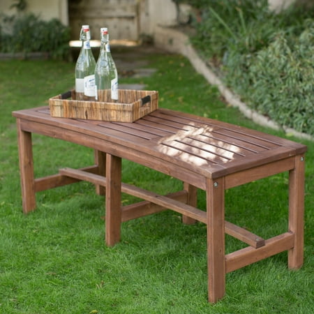 4' Acacia Bench - Coral Coast 4 ft. Outdoor Wood Curved Backless Bench - Dark Brown