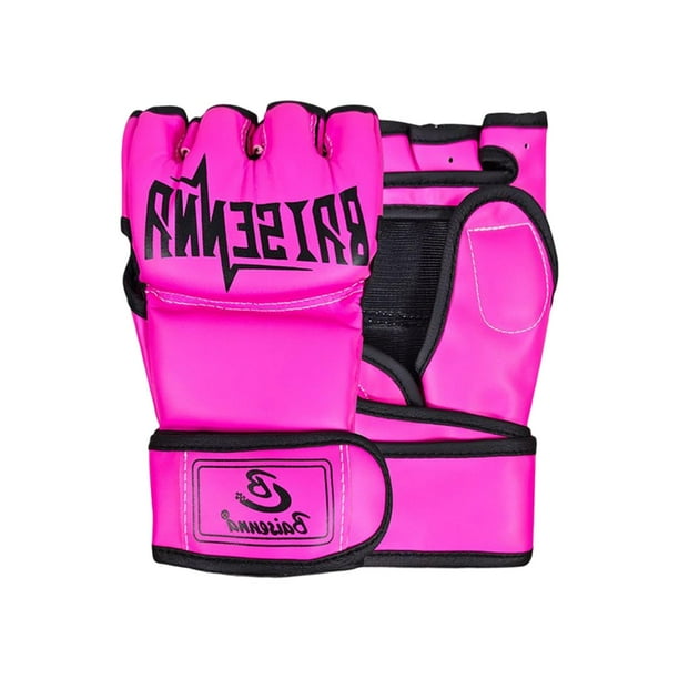Guantes de MMA, guantes de boxeo, guantes de karate de medio dedo, guantes de combate, guantes de media manopla para hombre y mujer. Rosa