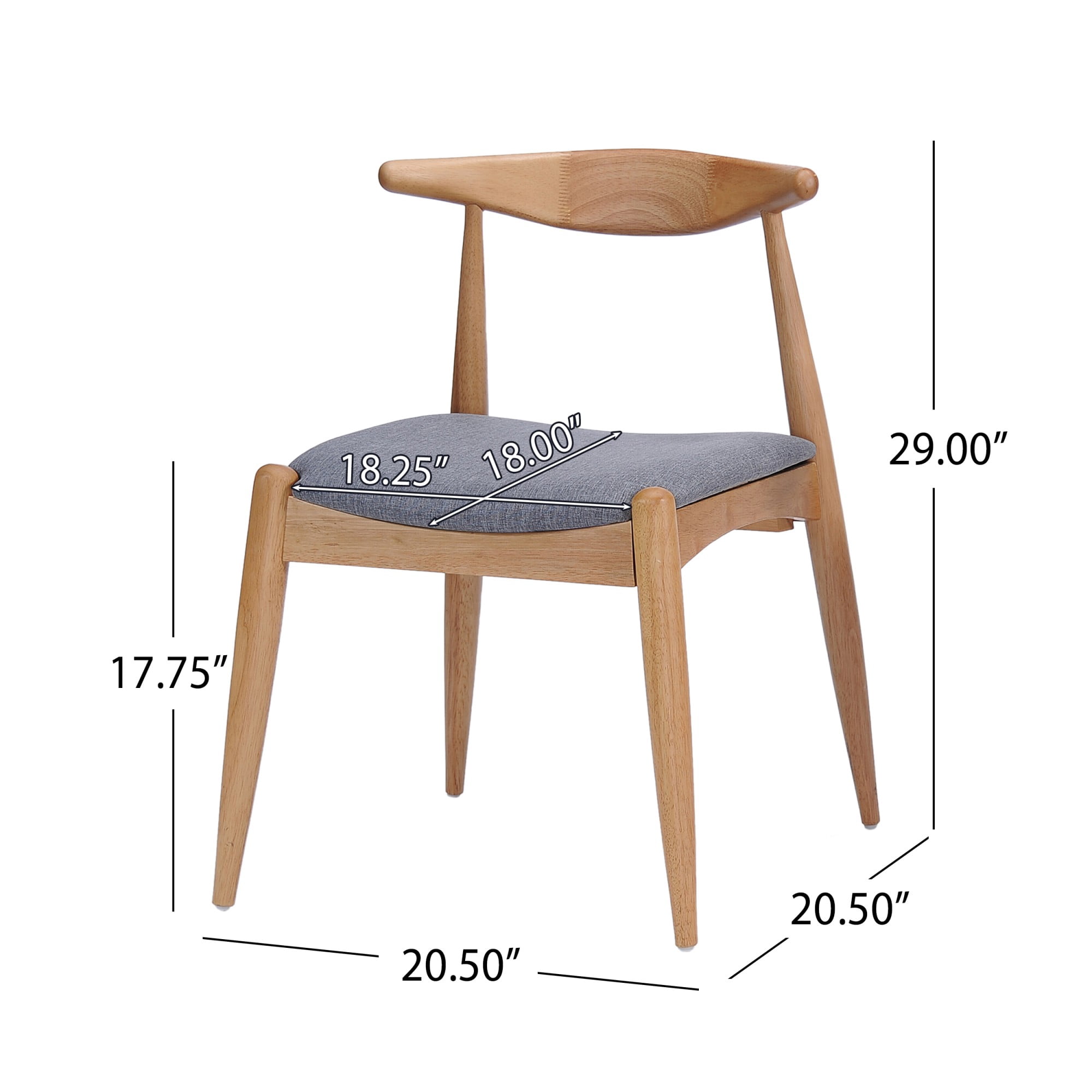 Aukfa Set of 2 Mid-Century Modern Dining Chairs, Upholstered Seat & Ergonomic Backrest Side Chairs, Rubberwood Frame, Light Gary