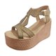thumbnail image 1 of Bmisegm Ladies Summer Casual Solid Colour Rhinestone Bow Hollow Out Thick Bottom Large Size Slope Heel Sandals Sandals Women Summer Khaki 7.5, 1 of 3