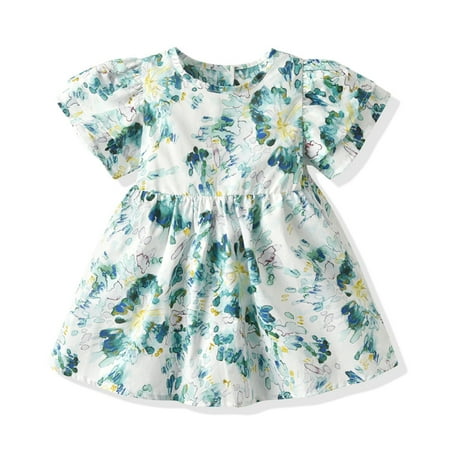 

Bullpiano Toddler Girls Summer Flower Print Dresses Baby Princess Bohemian Floral Sundress Outfit 2-7T