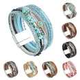 thumbnail image 4 of Wisbal Boho Leather Wrap Bracelets for Women Turquoise Cuff Bracelets Feather Design Bohemian Style Multi-Layer Leather Bracelets Magnetic Clasp, 4 of 4
