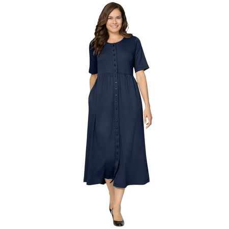 

Woman Within Women s Plus Size Petite Button-Front Essential Dress Dress