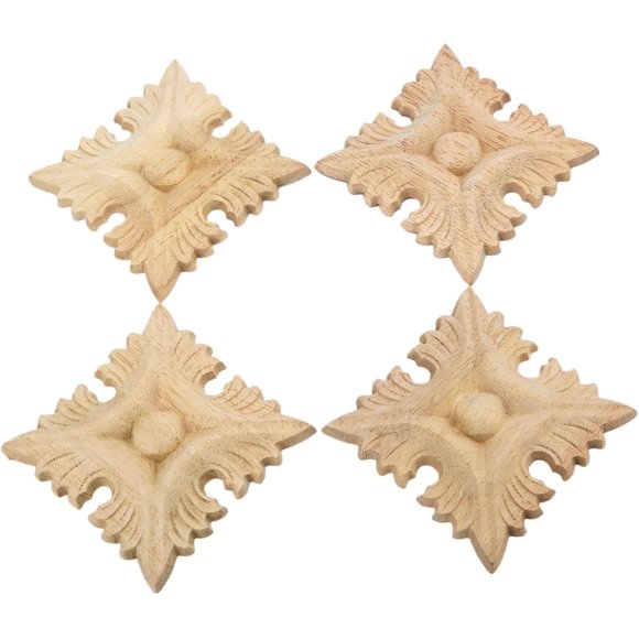shiyou-Wood Carved Appliques Onlays, 4-Pack Square Carving Decals for Wall Vanity Cabinet Dresser Headboard Mirror Mantels Door Renew Old Furniture, Pattern-B, 8x8cm/3.15x3.15in