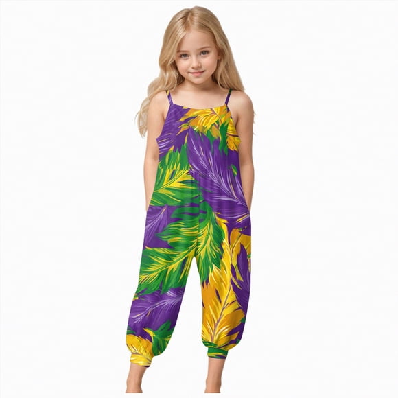 Ymyiu Summer Clothes for Girls Girls Overalls Kids Casual Sleeveless Wide Leg Jumpsuit Loose Romper Summer Overalls Teen Girls Long Pants Pocket 5T 6T(Purple, 5-6 Years)