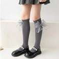 thumbnail image 5 of Godderr Little Girl's Knee High Socks with Bow 3-12Y Kids Dress Socks Toddler Cotton Tube Spring Autumn Long Socks Non-slip Socks 2 Pairs, 5 of 7