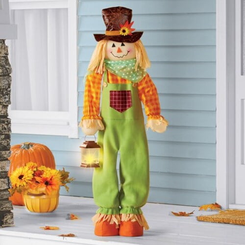 Expandable Straw Accent Scarecrow with LanternBoy