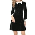 thumbnail image 5 of MODA NOVA Junior's Half Placket Long Sleeve Fit and Flare Dress, 5 of 6