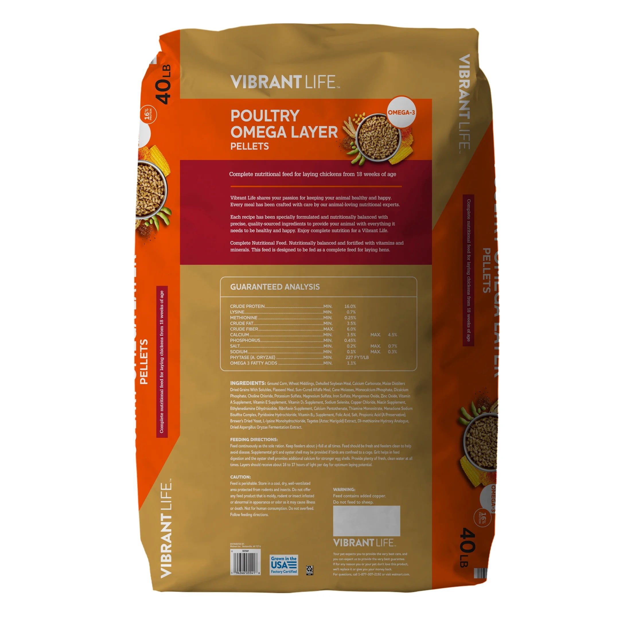 Vibrant Life Poultry Omega Layer Pellets, 40 lb Bag