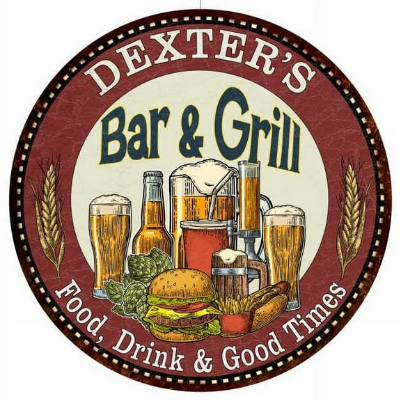 DEXTER'S Bar and Grill 14" Round Metal Sign Kitchen Wall Decor 100140020266
