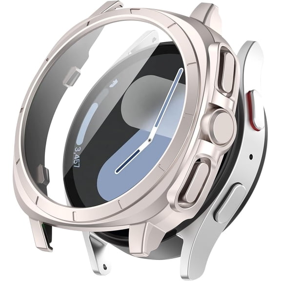 KOMI Full Case for Samsung Galaxy Watch 7 Case, Waterproof No Fog HD PC & Tempered Glass Screen Protective Face Cover for Galaxy Watch 7 40mm Case - Watch Ultra Appearance (Starlight)