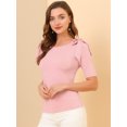 thumbnail image 2 of Camisa de manga corta con cuello barco para mujer Blusa Top de verano Rosa M, 2 of 6
