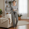 thumbnail image 4 of SOMER Women Pajama Pants Lounge pants Casual Drawstring Comfy Palazzo pants Wide Leg Bottoms Striped Black, 4 of 7