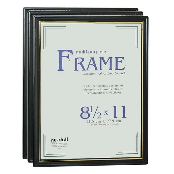 NuDell Easy Slide-In Document Frame - Holds 8.50" x 11" Insert - Horizontal, Vertical - 3 / Pack - Plastic - Black | Bundle of 5