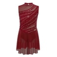 thumbnail image 3 of Raenseen Kids Girls Lyrical Dance Dress High Low Mesh Tutu Sparkly Gymnastics Leotard Figure Skating Dress Burgundy 6, 3 of 5