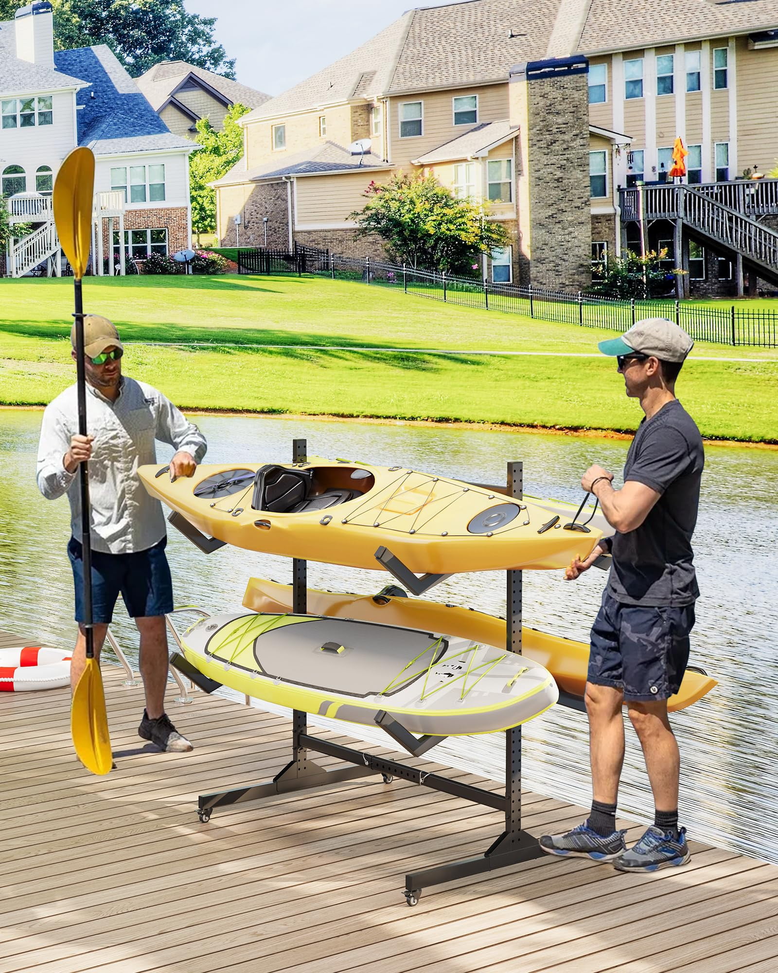 2-Tier Freestanding Kayak Storage Rack -Storage Rack for Kayaks or Canoes - Premium Kayak Stand for Outdoor and Indoor - Heavy Duty Kayak Holder