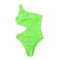 thumbnail image 2 of AOMPMSDX Summer Womens Swimsuits Solid Color Ruffle Sexy One Shoulder Waist Cutout Bikini Summer Holiday Beach Wear Green M, 2 of 6