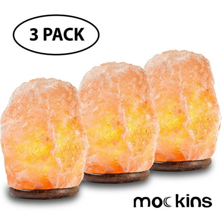 Carved Wood Bass - mockins 3 Pack Natural Hand Carved Himalayan Salt Lamp With A Stylish Wood Base & Bulb With On and Off Switch 6 - 8 Inches 5 - 7 lbs. - Holiday Gift
