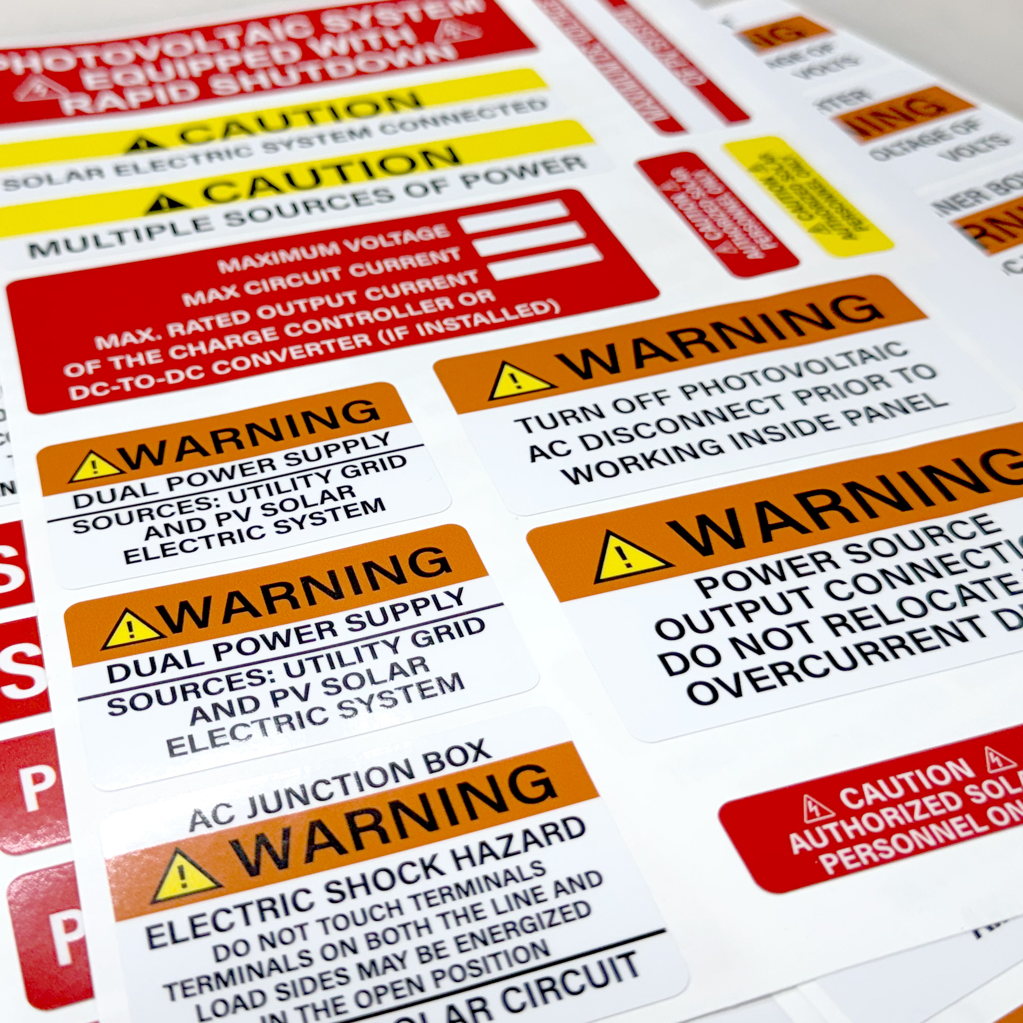 PV Solar System Install Label Kit | Multi Pack | 2020 | 2017 Code Requirements | Photovoltaic Safety Labels | Electrical Panel Labels |Photovoltaic System | (57 Pack)