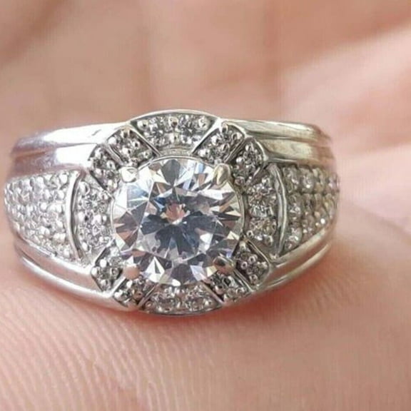 Forever Jewels 3Ct Round Cut Moissanite Men Wedding Engagement Ring 14k White Gold Plated