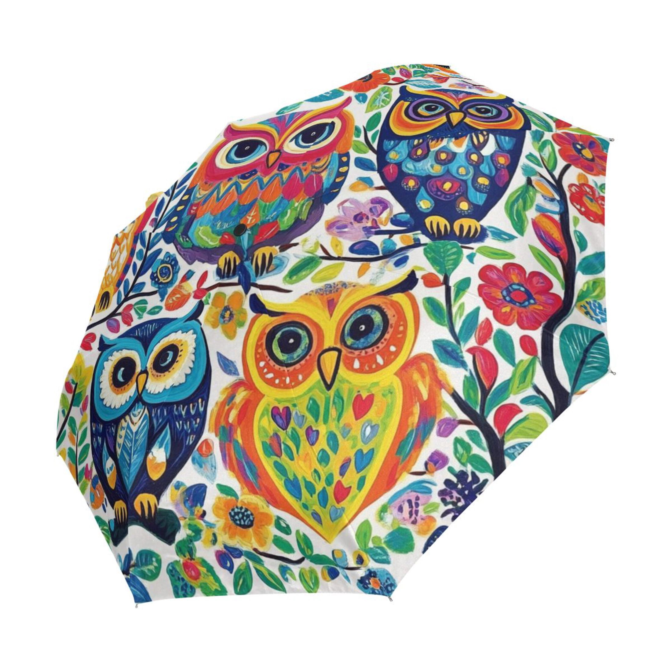 YAZAOO One-Touch Auto Open Close Rain Umbrella With Creative Charming Owls Amongst Nature Pattern