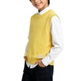 thumbnail image 4 of LUGOGNE Boys Sweater Vest Sleeveless Crew Neck Knit Pullover Fall Winter Warm Layering Knitwear Tops for Kids Children School Uniform Casual Classic Waistcoat Yellow,Size 9, 4 of 6