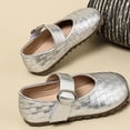 thumbnail image 5 of Girls Mary Jane School Dress Shoes for Little Big Kid Uniform Chunky Heel Closed Round Toe Flats Wedding Formal School Uniform Shoes Silver 23, 5 of 5